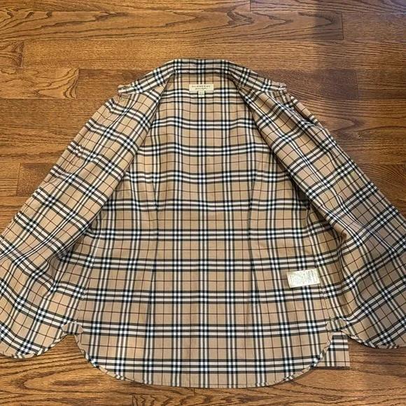 Burberry Beige and Black Checkered Button-Down Shirt - Picture 8 of 14